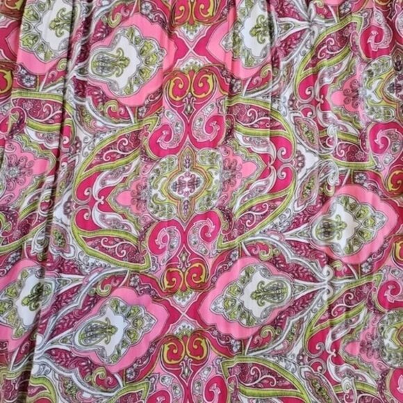 Croft & Barrow Midi Dress Large Pink Paisley Smocked Sleeveless Fit & Flare - Picture 3 of 12